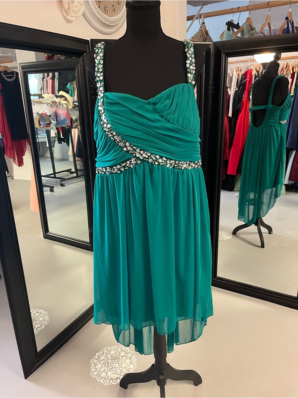 City Triangles Teal Beaded Chiffon Cocktail Dress